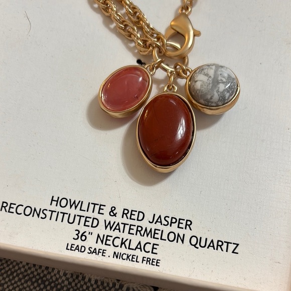 Gold Necklace with Red Jasper and White Stones with Watermelon Quartz - Picture 3 of 3